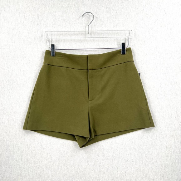 ALICE + OLIVIA Shorts Womens 6 Olive Green Cady High Waist Clean Short NWT - Picture 2 of 16